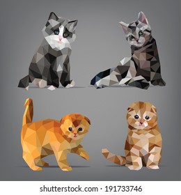 Set kittens origami-style. vector illustration