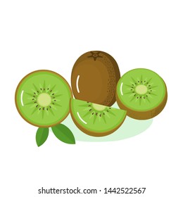 set of kiwi fruit isolated on white background vector illustration. healthy fruit with green leaves.