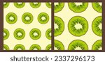 Set of kiwi fruit pattern. Modern Fresh bright design of exotic fruits on white background. Ripe juicy green fruits. Vector illustration for wallpapers,textile, web, notebooks, case, wrapping paper