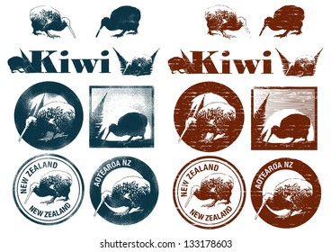 Set of Kiwi grunge icons, rubber stamp vector