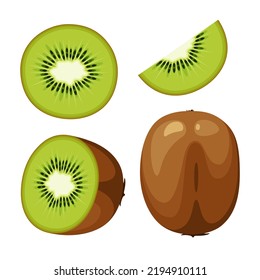 Un conjunto de kiwis sobre un fondo blanco. Diseño de caricaturas.
