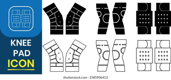 Set of knee pads vector icon. Protect knee pad safety, Skateboarding, bicycle, various activities, protection and support during physical activities. Vector Illustration