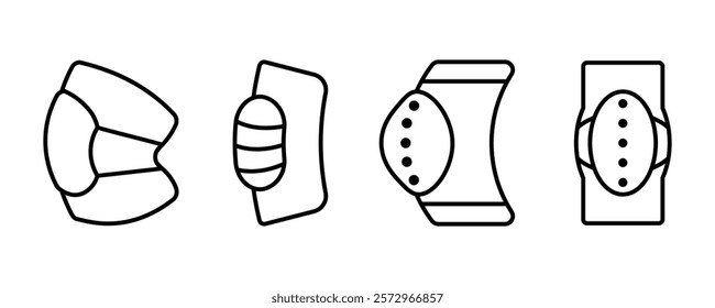 set of Knee pads vector icons in outline, Knee and elbow pads providing safety and support during various activities,  protection and support during physical activities.