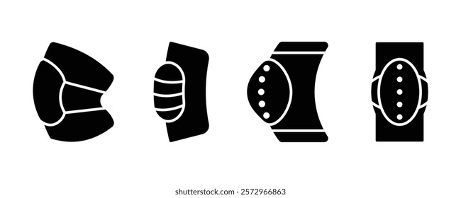 set of Knee pads vector icons, Knee and elbow pads providing safety and support during various activities,  protection and support during physical activities.