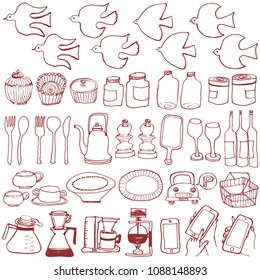 Set of knick knacks. hand drawn illustrations.