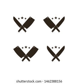 Set of knife and cleaver logo. Butcher knives retro logo design