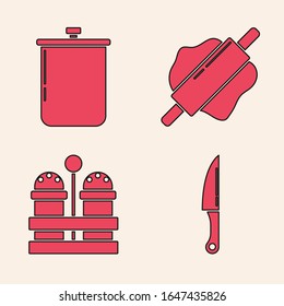 Set Knife , Cooking pot , Rolling pin  and Salt and pepper  icon. Vector