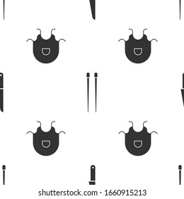 Set Knife, Food chopsticks and Kitchen apron on seamless pattern. Vector