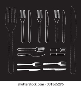 Set knife and fork hand drawn vector Illustrations