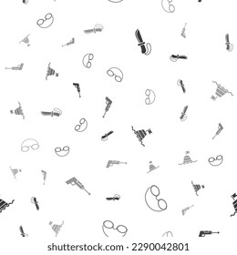 Set Knife, Glasses and cap, Floating buoy on the sea and Fishing harpoon on seamless pattern. Vector