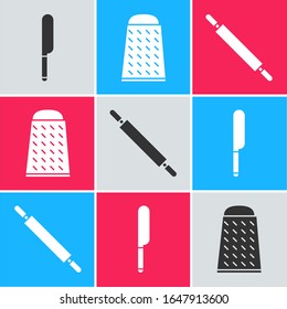 Set Knife, Grater and Rolling pin icon. Vector