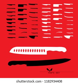 set of knife icon for butcher shop on red background. Meat cutting knives, Cutlery icon set vector realistic kitchen knives isolated, Vector illustration. 