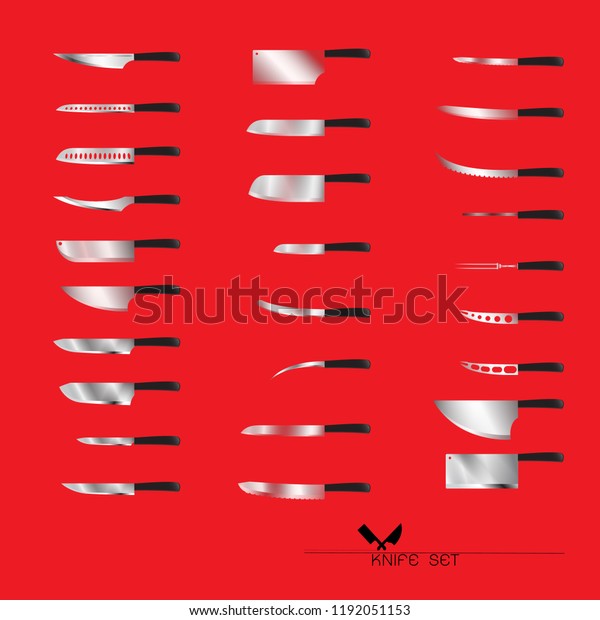 set of knife icon for butcher shop, Meat cutting\
knives, Cutlery icon set vector realistic kitchen knives isolated,\
Vector illustration.   