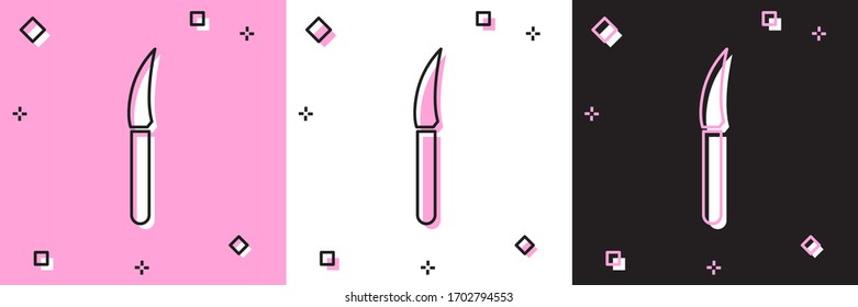 Set Knife icon isolated on pink and white, black background. Cutlery symbol. Vector Illustration