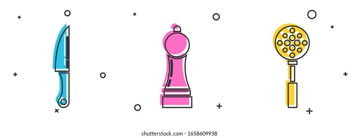 Set Knife , Pepper  and Spatula  icon. Vector