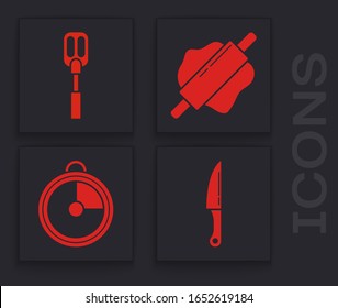 Ajuste de Cuchilla , Espatula , Pistola rodante y icono del temporizador de cocina. Vector