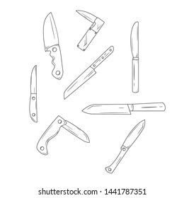 Set of knifes. Black and white simple icons. Vector illustration.