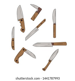 Set of knifes. Knife collection. Vector illustration icon.