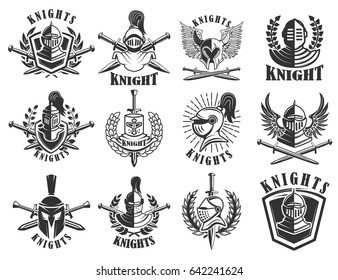 Set of knight emblems. Design elements for logo, label, emblem, sign, badge. Vector illustration