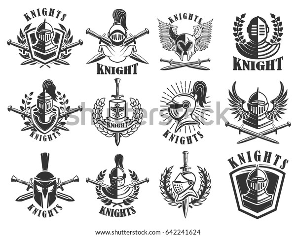 騎士の紋章のセット ロゴ ラベル エンブレム サイン バッジのデザインエレメント ベクターイラスト のベクター画像素材 ロイヤリティフリー
