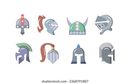 set of knight helmet vector illustration