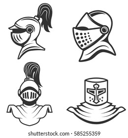 set of the knight helmets isolated on white background. Design elements for logo, label, emblem, sign, brand mark. Vector illustration