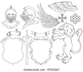 Set of knight heraldic elements