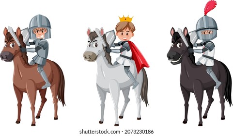 Set of knight and prince riding horse illustration