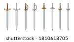 Set of knight swords isolated on white background. Swords in flat style and silhouettes. Vector illustration.
