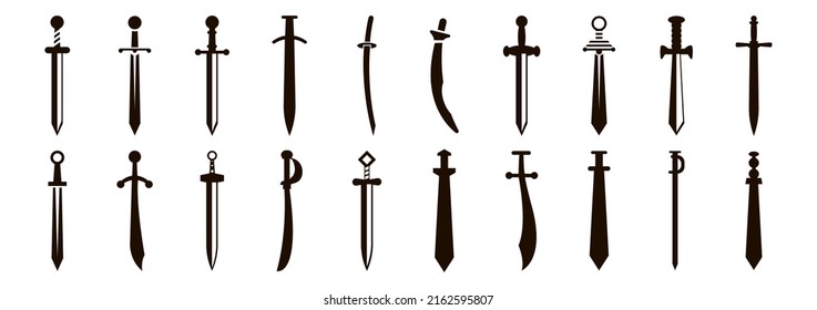 Juego de siluetas de espadas de caballero. Ilustración del vector