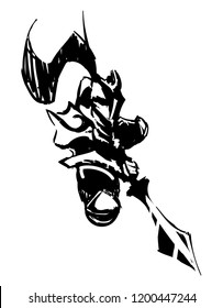 Set knights in armor painted with ink from hands in full growth on a white background sketch
