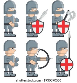 Un conjunto de caballeros. Vista lateral. Aislado sobre fondo blanco. Ilustración vectorial. 