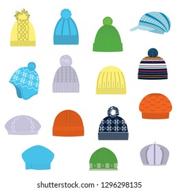 Set of knitted cap sketches, vector illustration