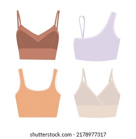 set of knitted crop top strap tank top icon vector illustrated