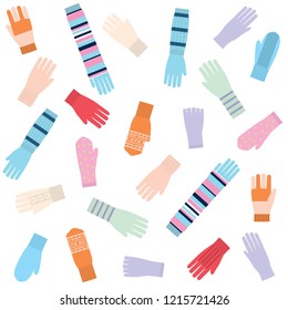 Set of knitted gloves sketches, vector illustration,children's play-find a pair,the pattern on the fabric