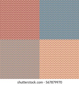 Set of knitted pattern. Woolen cloth. Knit texture. Vector Illustration.
