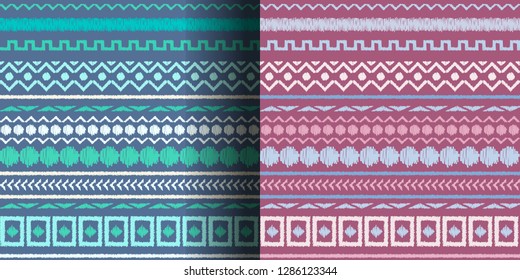 set of knitted seamless patterns, embroidery ornament, winter style, knitwear, vector 