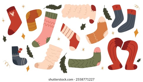 set of knitted socks. collection of cozy socks