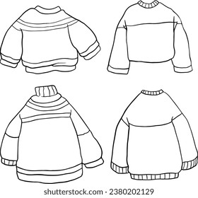 Set of knitted sweaters and jumpers isolated on a white background, winter clothes. illustration, line vector set 