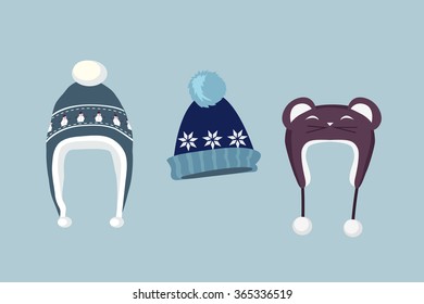 Set knitted winter wool hat cap