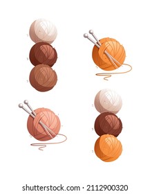 A set of knitting balls with knitting needles. Detailed vector illustration.