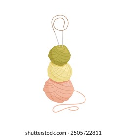 Set of knitting balls with knitting needles. Vector illustration on white background.