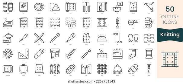 Satz Stricksymbole. Dünne lineare Stilsymbole Pack. Vektorgrafik