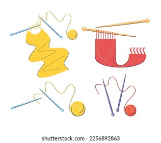 set of Knitting with needles and ball. Knitting hobby