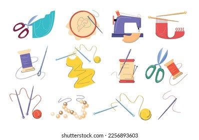 set of knitting and sewing hobby vector illustration