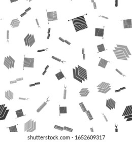 Set Knitting, Tape measure, Textile fabric roll and Cutter tool on seamless pattern. Vector