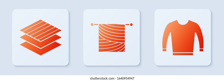 Set Knitting, Textile fabric roll and Sweater. White square button. Vector