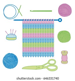 Set of knitting tools and accessories. Vector illustration