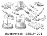 A set of knives for cheese. Vector set for cutting and serving cheese. Blades for slicing cheese