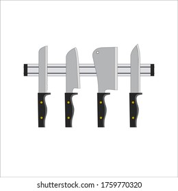 Set of knives. Kitchen accessories isolated on White background. Vector illustration.